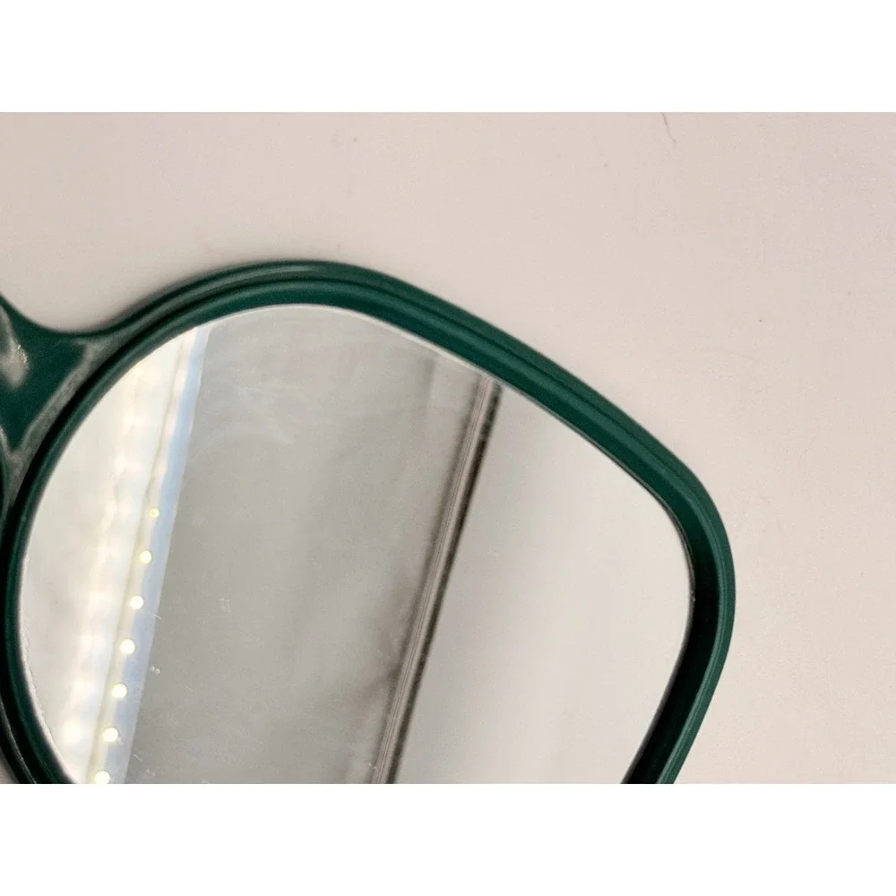 Vintage Goody Handheld Mirror Forest Green Plastic Shield Shape Retro Vanity